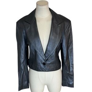 MICHAEL HOBAN 80’s 90’s North Beach Cropped Leather Jacket Blazer Size 8 Gray